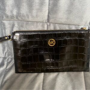 Michael Kors Black Crocodile Embossed Women’s Wristlet